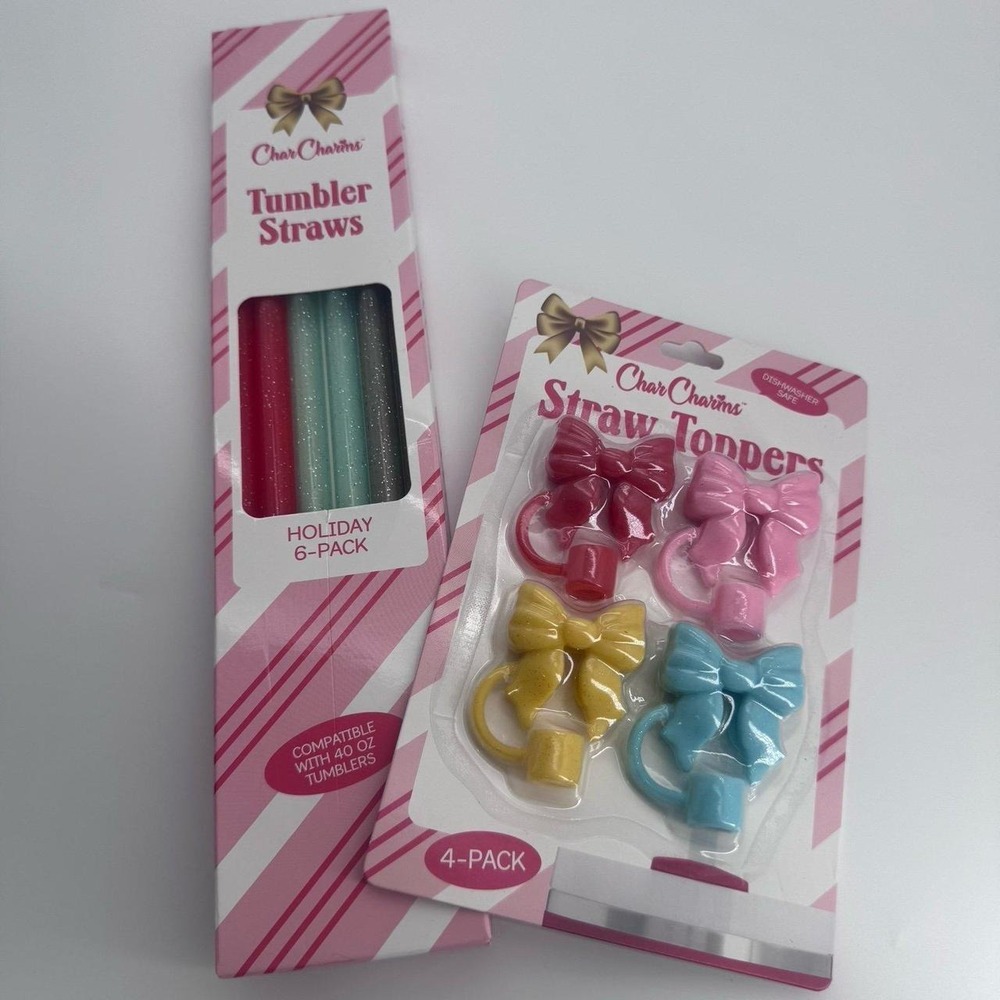 CharCharms Christmas Holiday Straws and Straw Toppers for 40oz tumbler